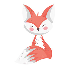 cute fox sitting cartoon animal on white background