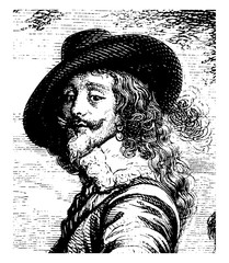 Charles I attended by the Marquis of Hamilton, vintage illustration