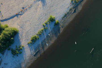 Aerial photo of gravel bars on the Drava River, Croatia
