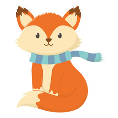 fox with scarf autumn on white background