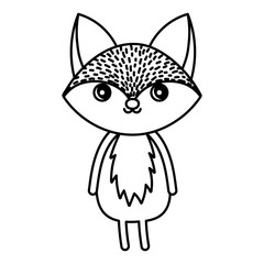 cute fox animal standing on white background thick line