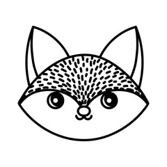 cute fox animal head on white background thick line