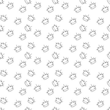 Hand drawn vector crown doodle minimalistic seamless pattern.
