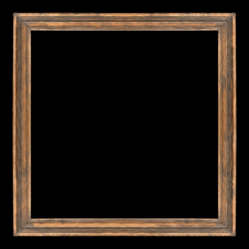 Old wood frame isolated on black background with clipping path