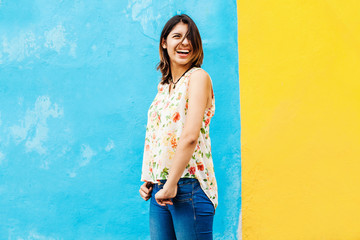 Portrait of Mexican latin woman, young happy girl in Mexico Hispanic Female - obrazy, fototapety, plakaty