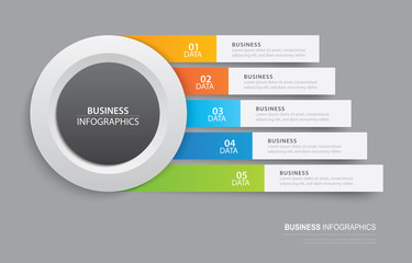 Infographics tab in horizontal paper index with 5 data template. Vector illustration abstract background. Can be used for workflow layout, business step, banner, web design.