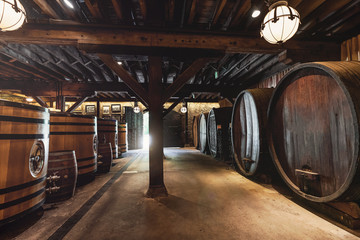 Inside a vineyard's wine cave.