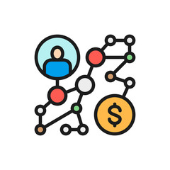 Business strategy, success way, algorithm, instruction flat color icon.