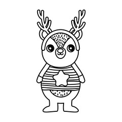 bear with sweater and horns happy merry christmas thick line