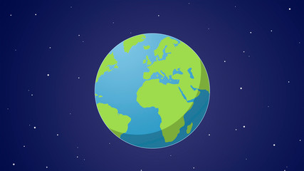 Earth planet  green and blue with cartoon style illustration in flat design with center in Europe and Africa