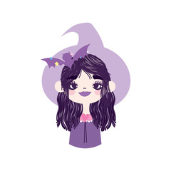happy halloween celebration girl with hat witch bat