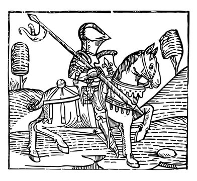The Knight is an engraving from William Caxton's Game, vintage engraving.