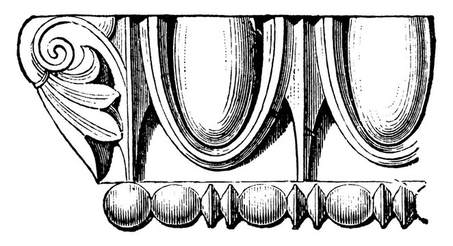 Egg-and-Dart, anchor,  vintage engraving.