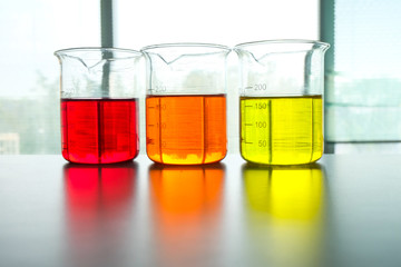 colorful beaker in laboratory