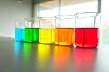 colorful beaker in laboratory
