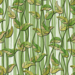 Fototapety  Drewniana bezszwowa tekstura z wzorem liści, ilustracja 3d