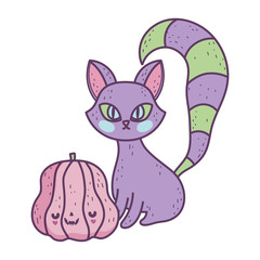 happy halloween celebration cat and pumpkin decoration