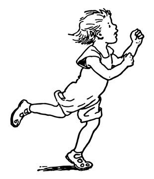 Child Running vintage illustration.