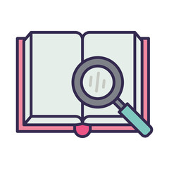 education text book open with magnifying glass