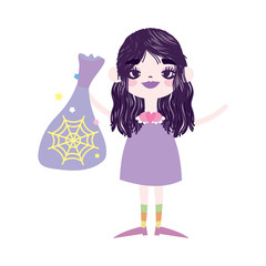 happy halloween celebration girl with cloth bag