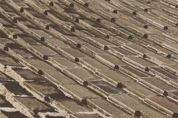 Abstract of tile arrangement in curve shape with copy space. Concept of interior and exterior decaoration and architecture, geometric design, construction material, old pattern patchwork.