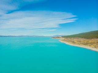 Scenic aerial view of Lake Pukaki, South Island, New Zealand