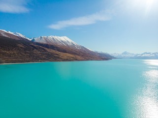 Naklejka na ściany i meble Scenic aerial view of Lake Pukaki, South Island, New Zealand