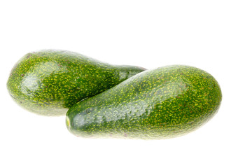 Two smooth shiny avocados