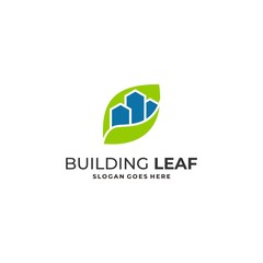 Building With Leaf and Circle Illustration Vector Template.