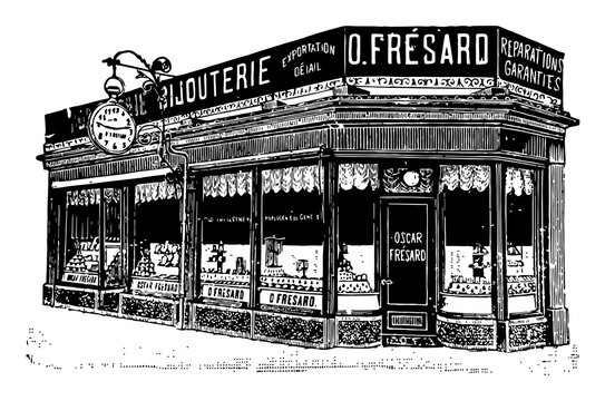 Watch Store in Lucerne, Switzerland vintage illustration.