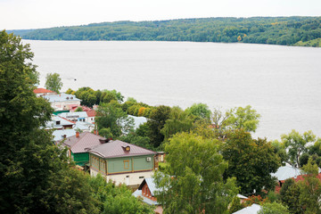 Fototapeta na wymiar Scenic view of small old beautiful russian town Plyos on a Volga river