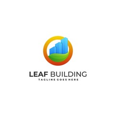 Building With Leaf and Circle Concept Vector Template.