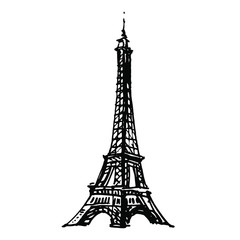 The Eiffel Tower silhouette. Famouse architecture building in Paris, France. Hand drawn architecture sketch. Line art on white background.