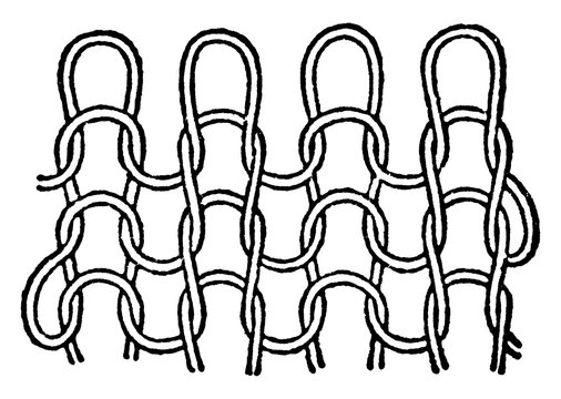 Rib Stitch  is a pattern in which vertical stripes of stockinette stitch alternate, vintage engraving.