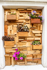 Fototapeta na wymiar Beautiful background wooden design decoration with blooming flowers