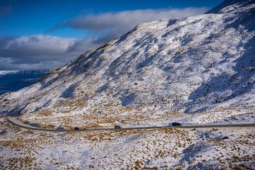 Scenic view of Winding road at Crown Range, New Zealand