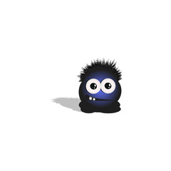 cartoonish round little hairy and big-eyed tadpole shows emotion relaxedness