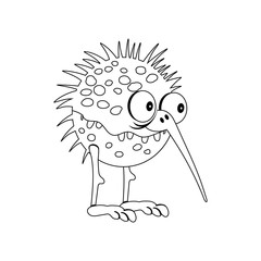 Cartoon nosy and big-eyed monster bird with big teeth. coloring