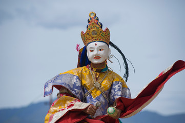 Lamayuru, Jammu and Kashmir, India - July 28, 2011: Buddhist man with traditional costumes and mask...