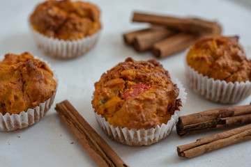 Home made Autumn Pumpkin Spice Muffins on a table