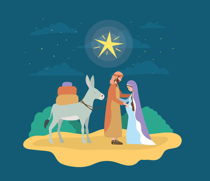 saint joseph and mary virgin in mule manger characters