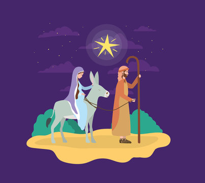 saint joseph and mary virgin in mule manger characters