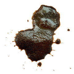 Ground coffee or dirt stain isolated on a white background. Stain of spilled coffee isolated on a white background. Coffee mud pattern isolated on a white background.