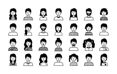 group of people avatars characters line style