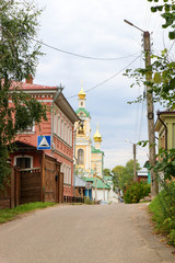 Cosy street in old russian town Plyos. golden ring of Russia