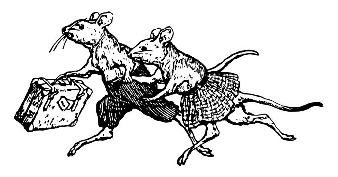 Mice Running, Vintage Illustration