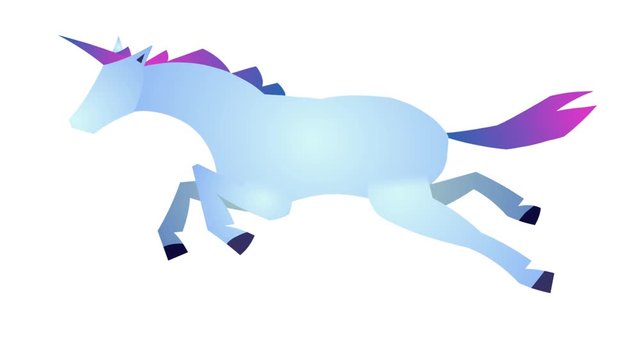 Running unicorn business style cartoon character. 24fps seamless looping animation with alpha channel.  Isolated. Good for any project.