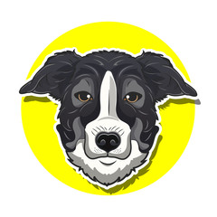 big head dog cartoon with yellow background
