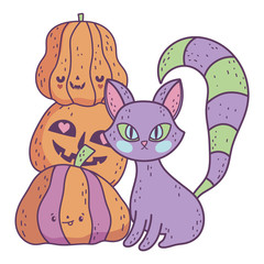 happy halloween celebration scary cat and pile pumpkins