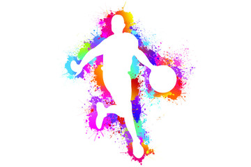 Plakat Sports, Basketball logo design, Colorful paint drops ink splashes, Goal, Icon, Exercise, Symbol, Silhouette, Vector illustration.